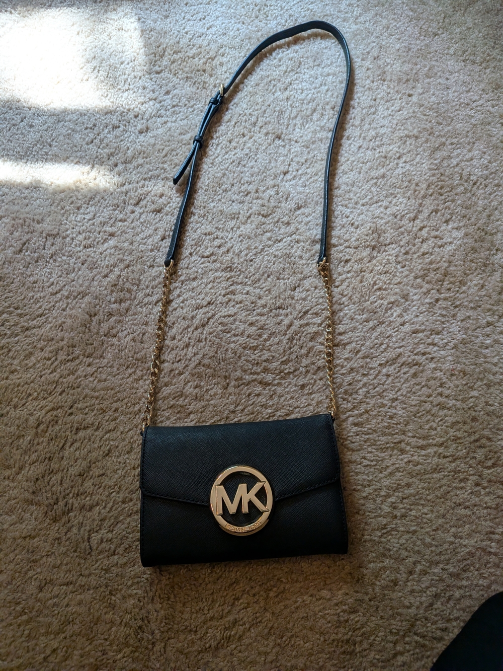 Michael Kors Small Black Crossbody with Gold MK Emblem